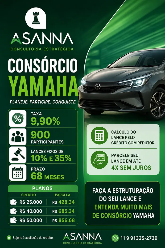 Consórcio Yamaha com condições especiais